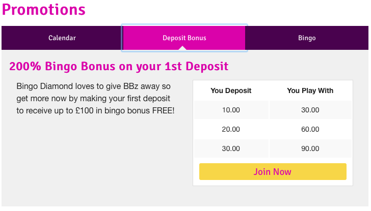 Bingo diamond bonus cashback