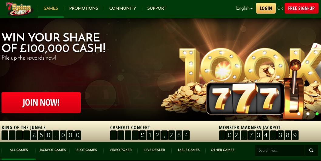 7 spins homepage